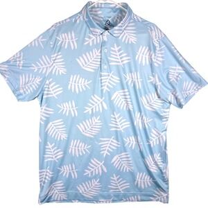 Deolax Performance Polo Shirt Men XL Light Blue All Over Tropical Palm Leaf Golf
